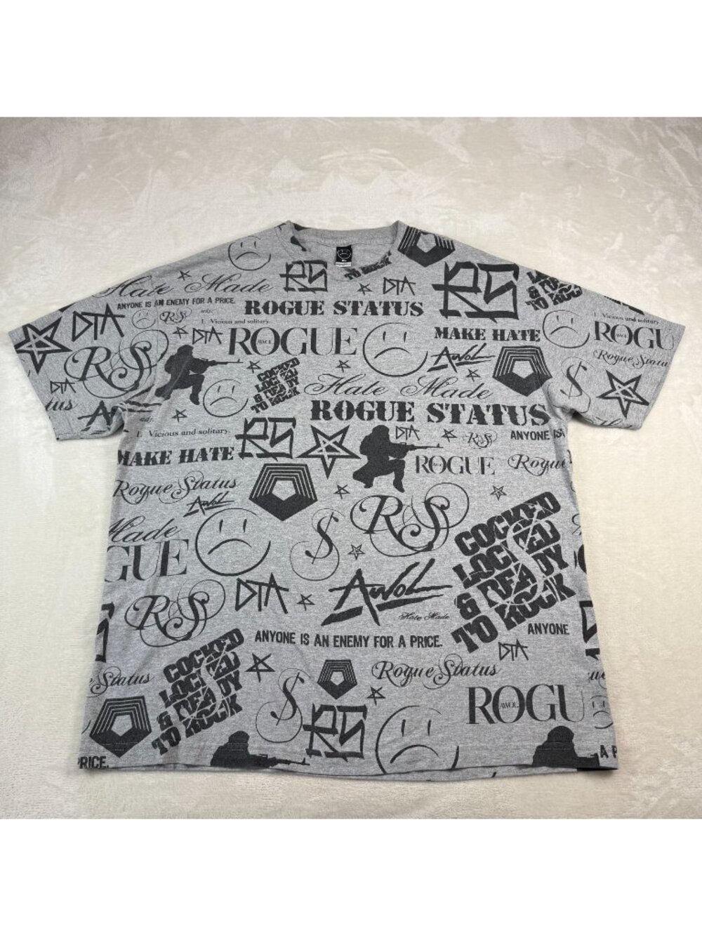 Vintage Rogue Status All Over Print Gun Show Y2k Gray Mens XL Skate Rob